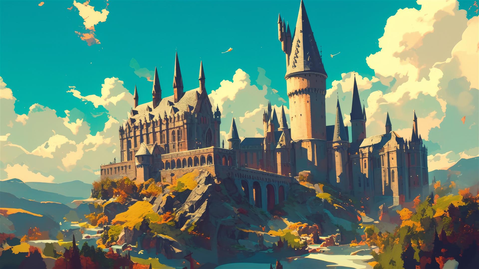 Artistic depiction of Hogwarts from Harry Potter