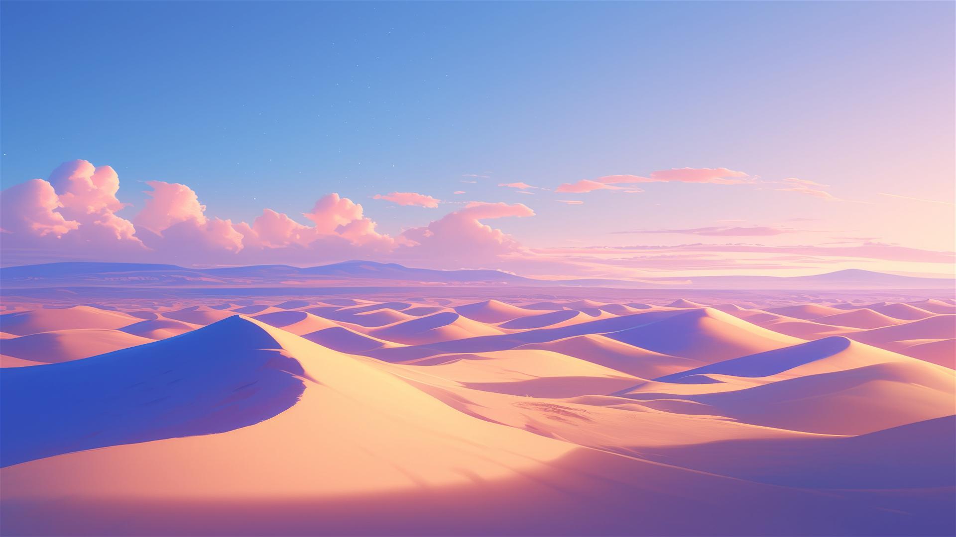 Northern Lights above desert dunes with pastel sky