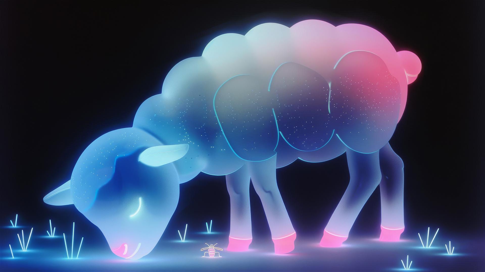 Glowing lamb with a small firefly in its hoof