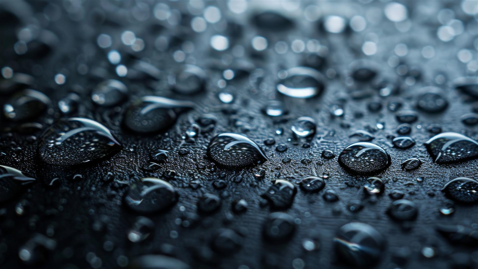 Water droplets on a matte black background