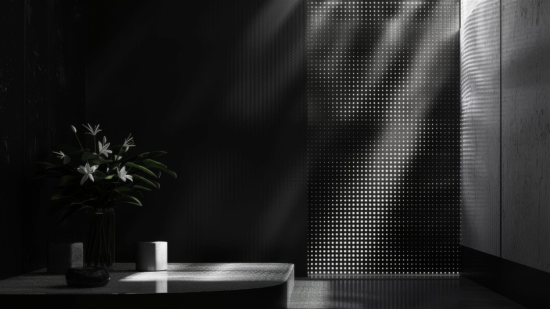 Black OLED background with white hyperrealistic touches