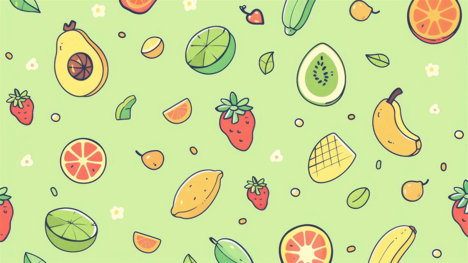 cute small icons on light green background