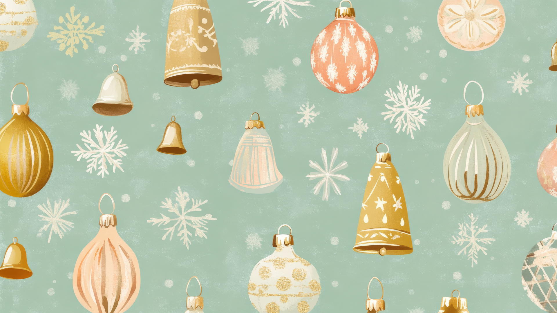 Aesthetic preppy Christmas wallpaper with vintage ornaments