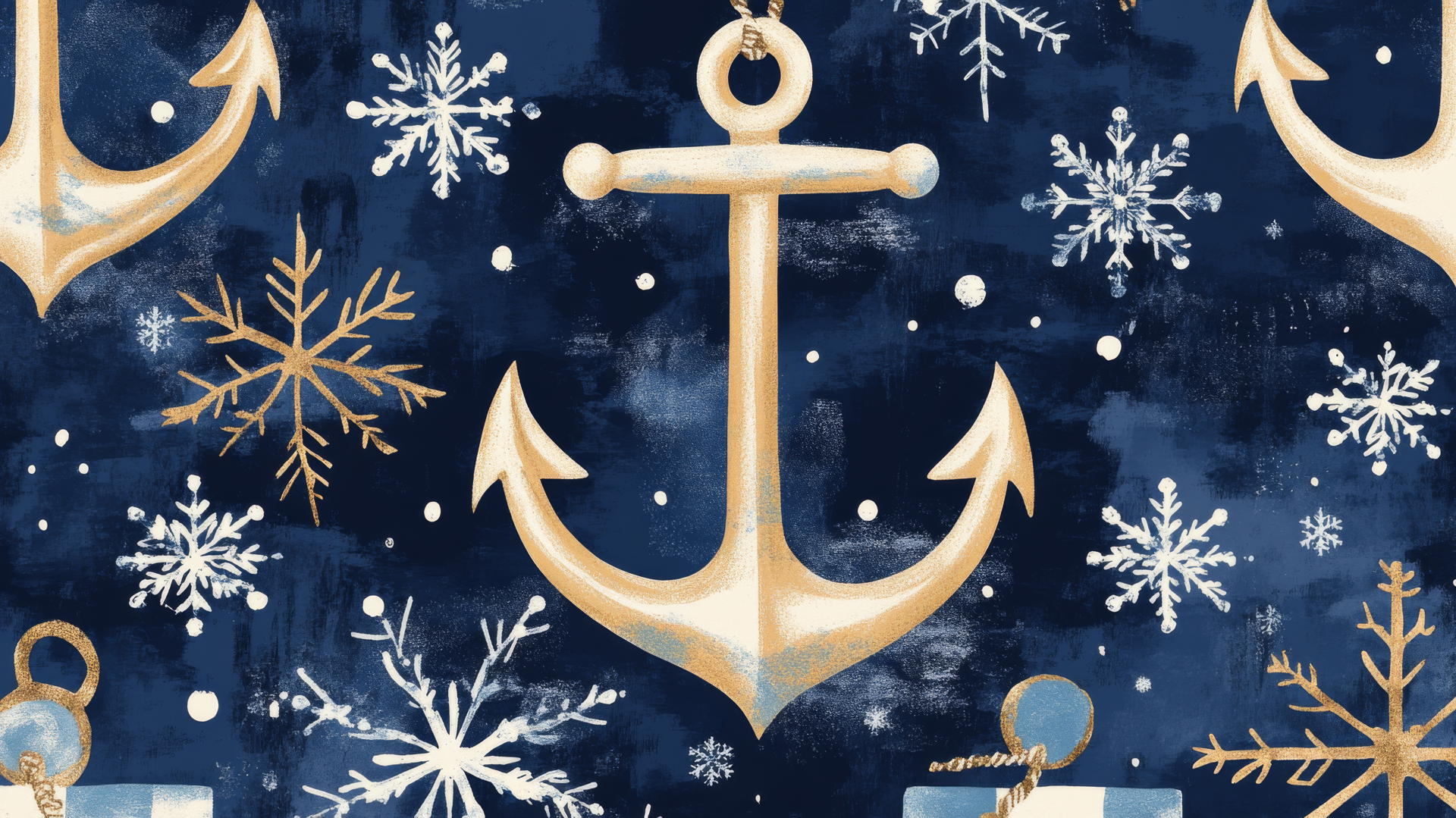 christmas wallpaper preppy with anchors and snowflakes in navy blue, white, and gold