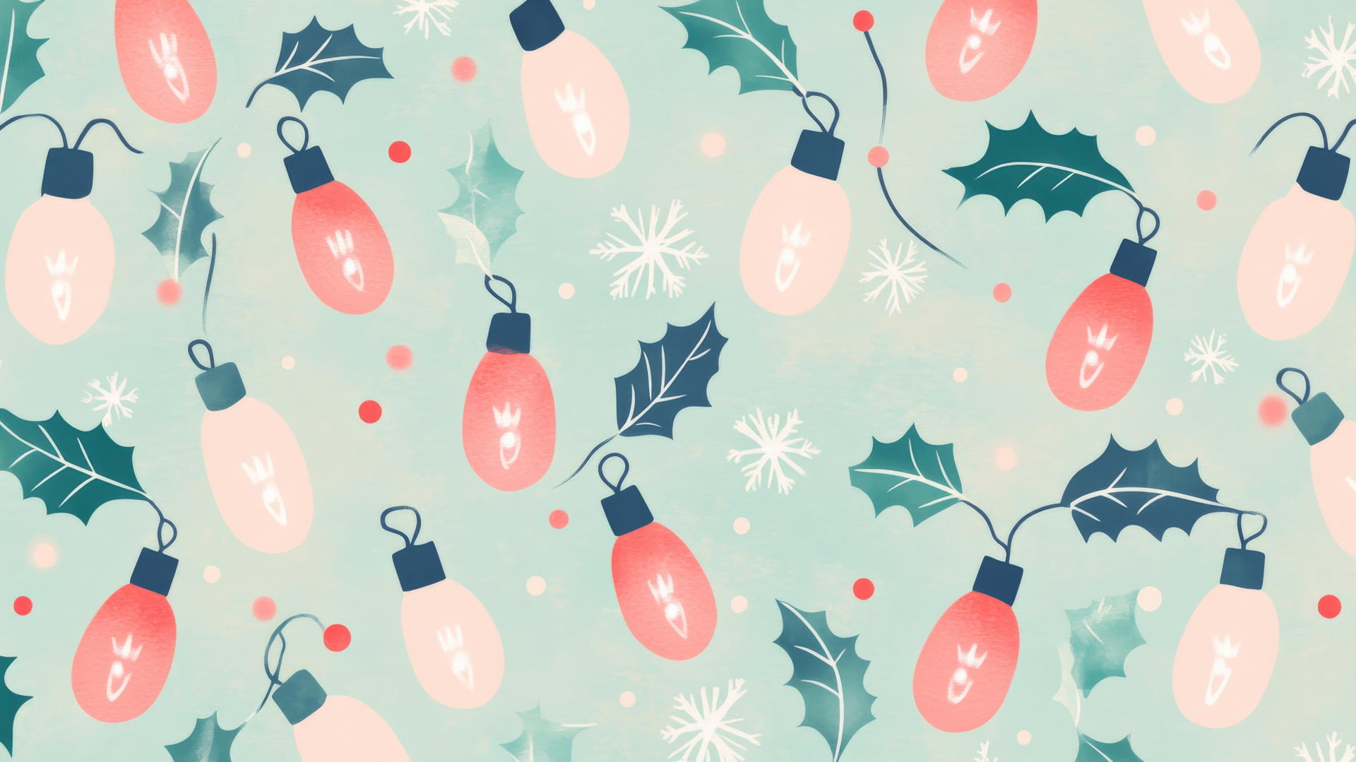 Preppy Christmas wallpaper with vintage-style light bulbs and snowflakes