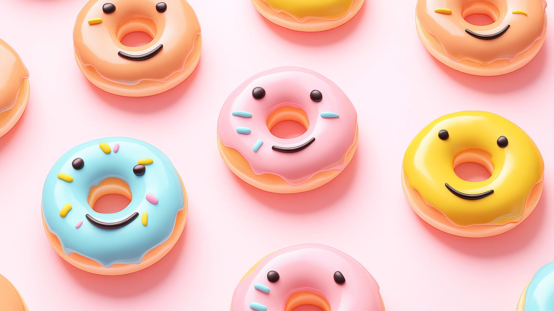preppy wallpaper with seamless pattern of smiley face donuts on light pink background