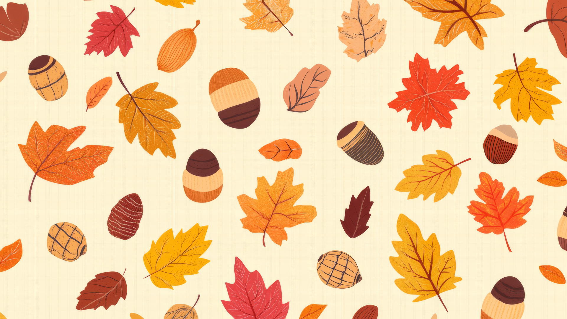 preppy autumn wallpaper with colorful leaves, acorns, plaid accents, and cozy textures
