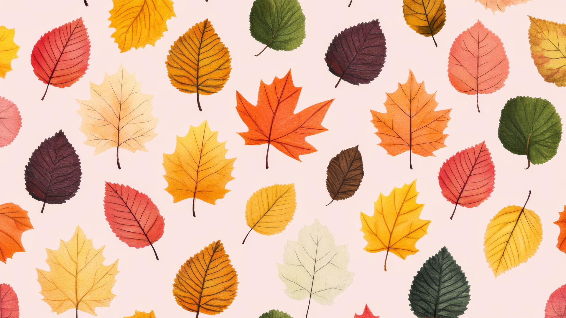preppy fall wallpaper with colorful leaves and plaid accents on light pink background