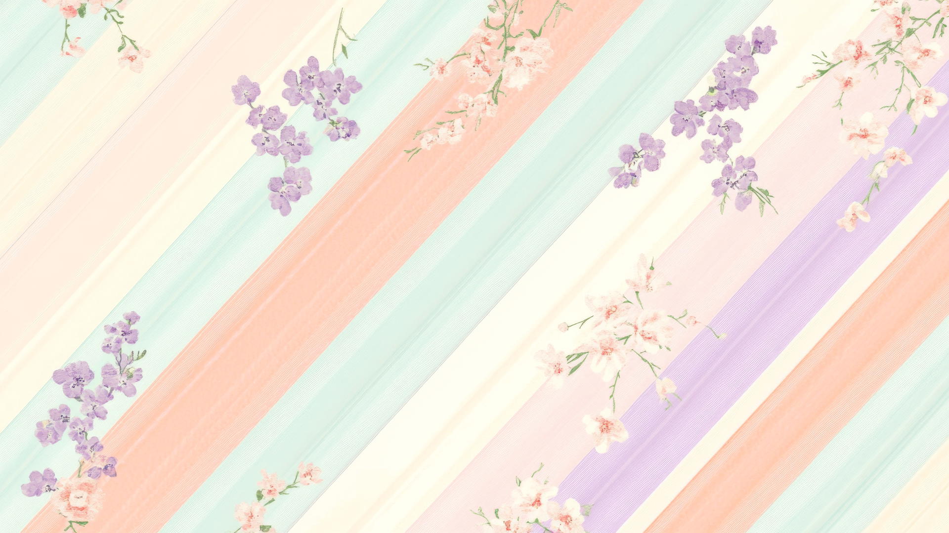preppy spring wallpaper with diagonal pastel stripes and cute floral motifs