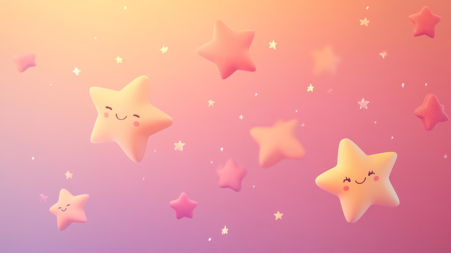 Pink wallpaper cute with gradient background, cartoon stars, and hearts.