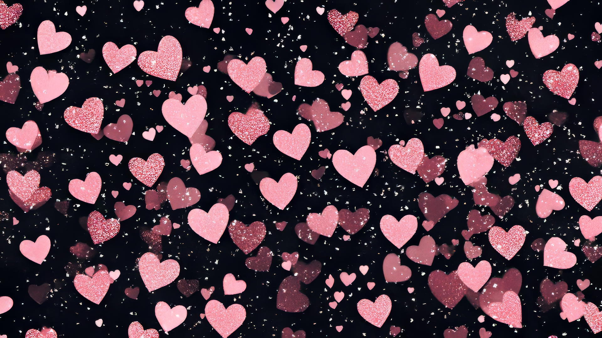 black wallpaper for girls with pink glitter and pastel hearts