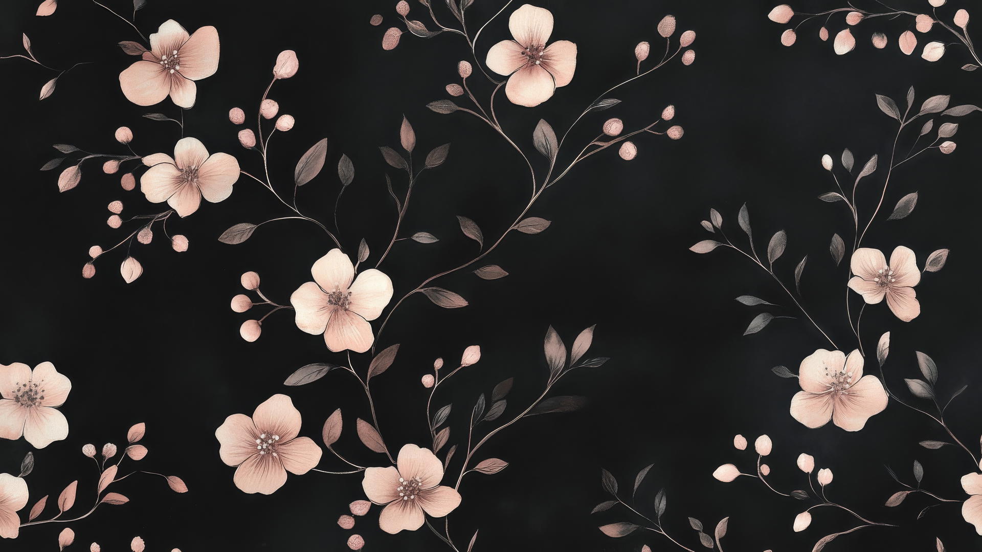 black wallpaper for girls with delicate floral patterns and pink accents