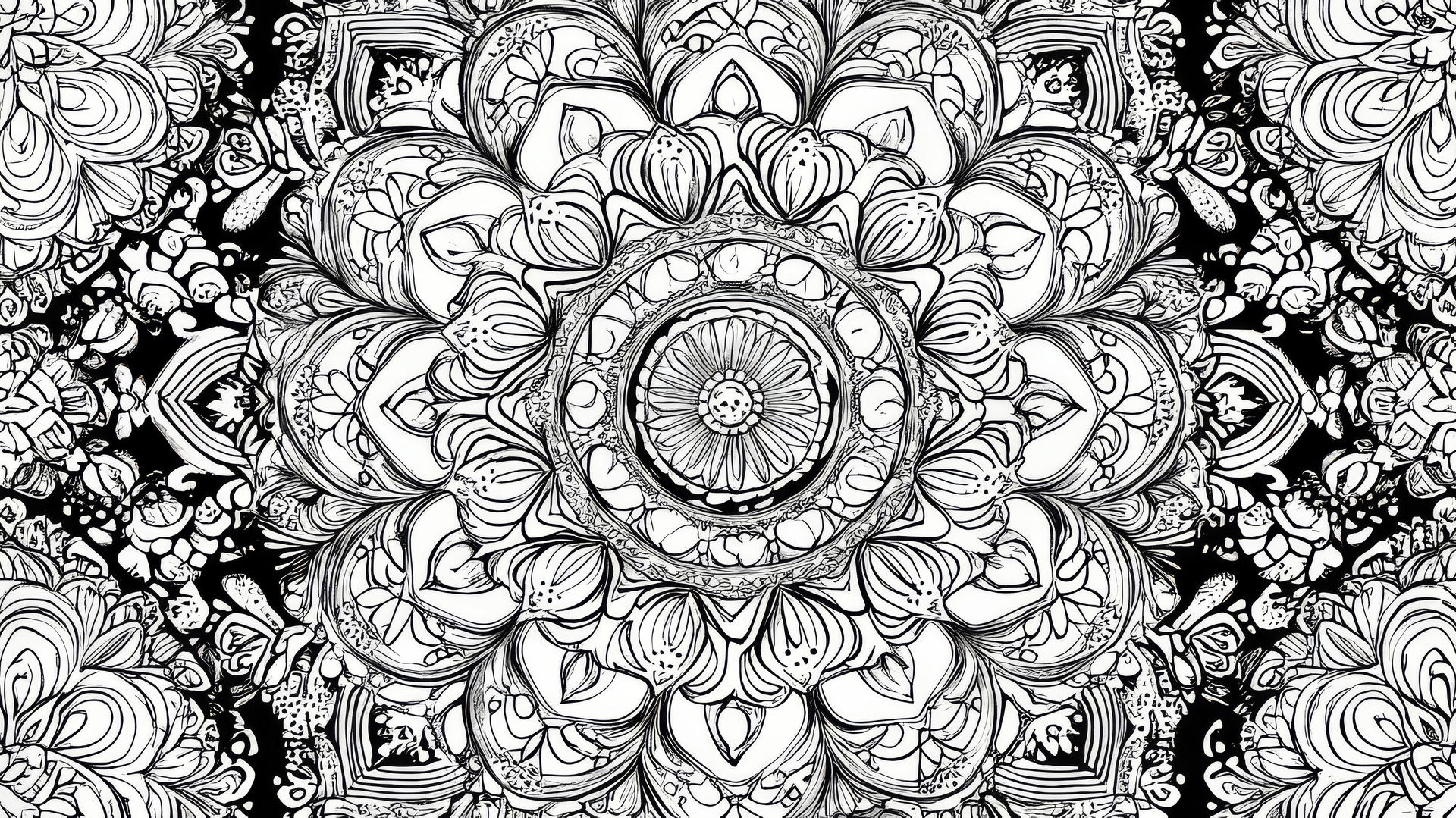 Intricate mandala pattern in black and white wallpaper