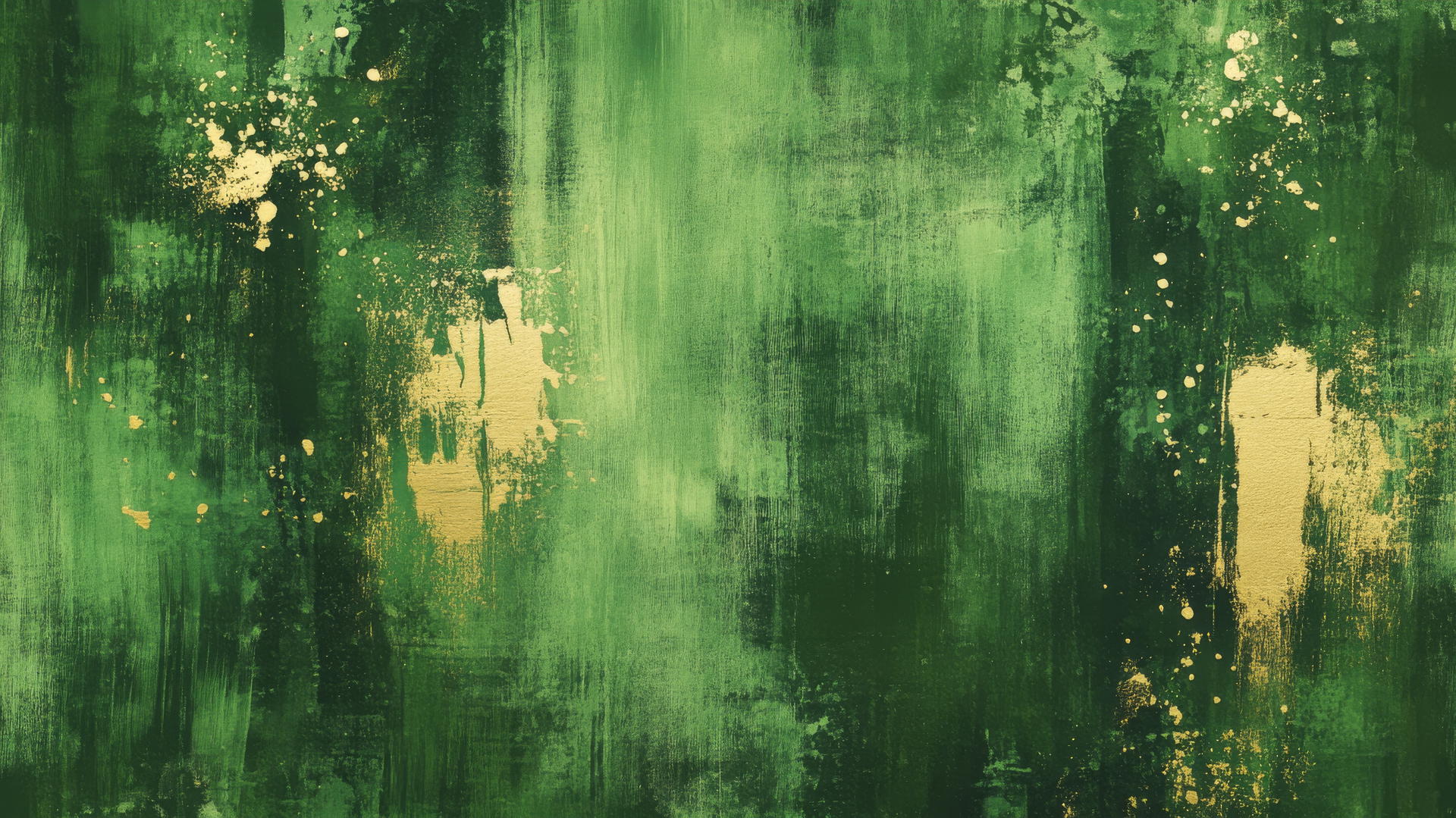 olive green wallpaper with bold brush strokes and gold splashes