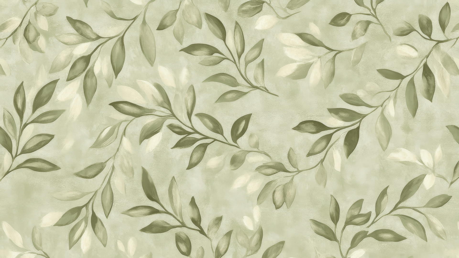 Olive green wallpaper with hand-drawn olive branches on a textured background.
