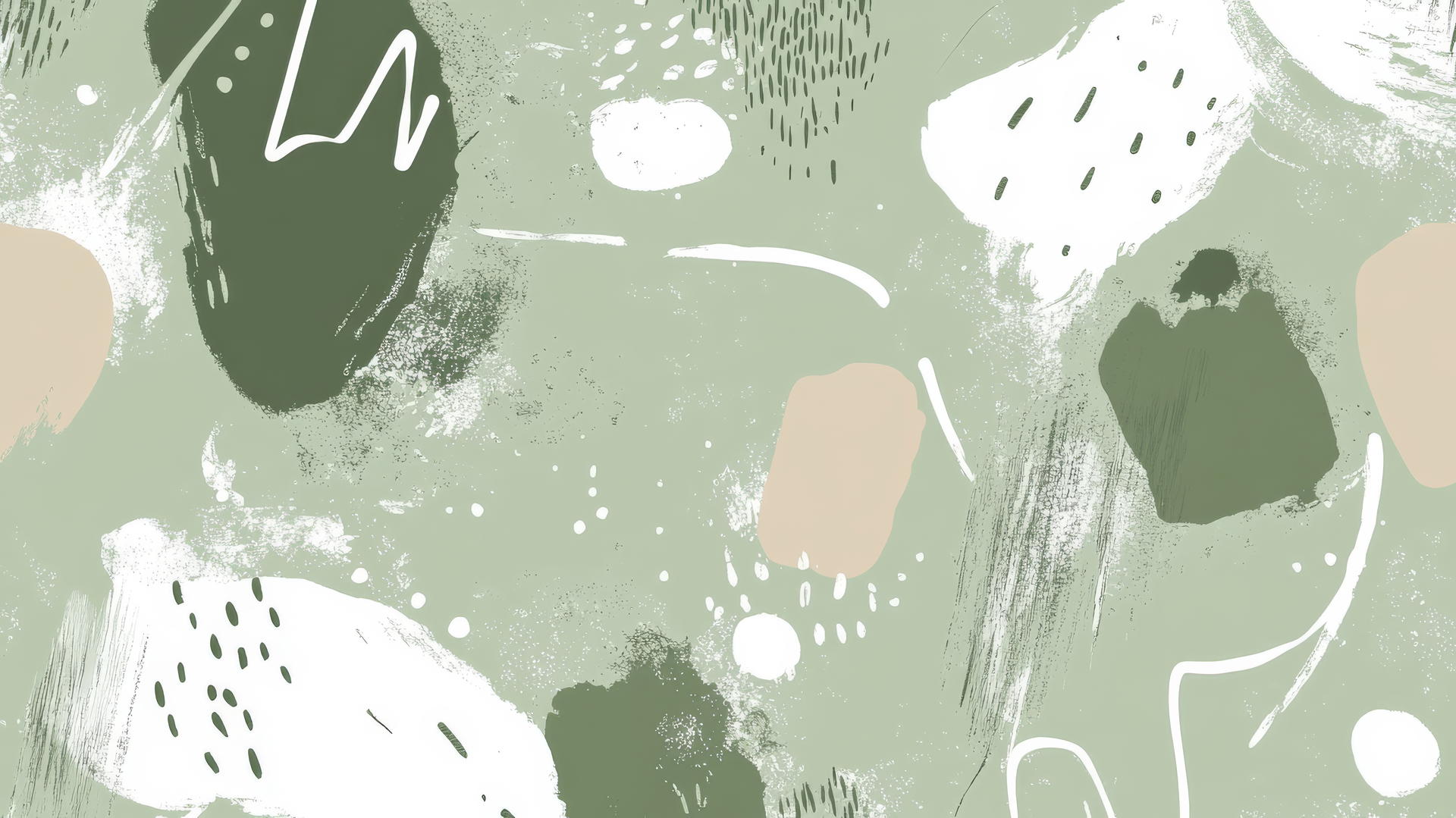 Aesthetic green wallpaper with abstract white and light green doodles