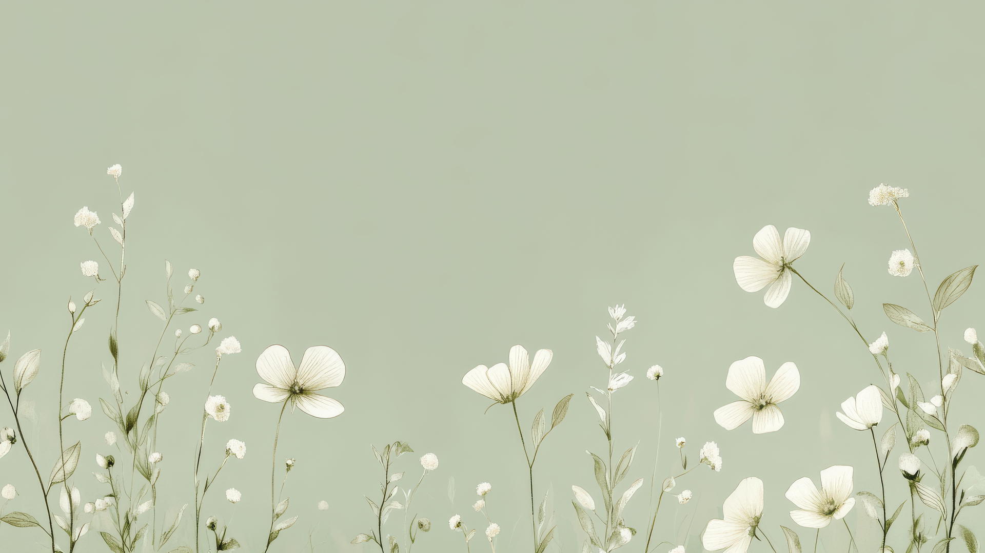 sage green aesthetic wallpaper with wildflowers and leaves