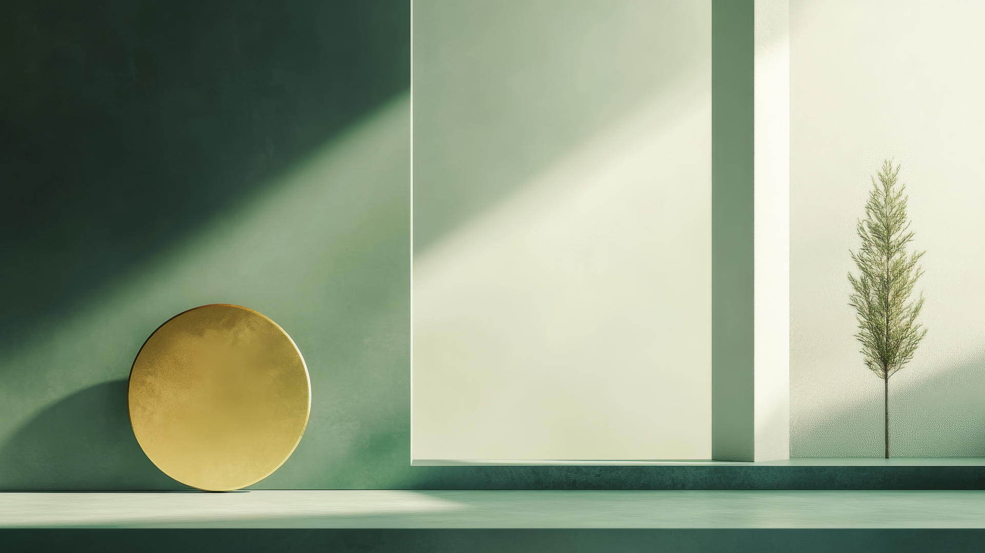 green aesthetic wallpaper with sage green tones, geometric shapes, and gold accents