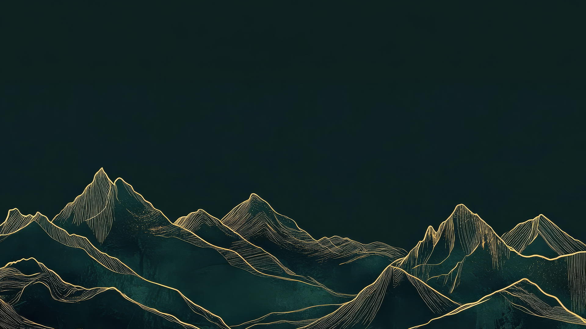 dark green wallpaper with gold line drawing of mountain range