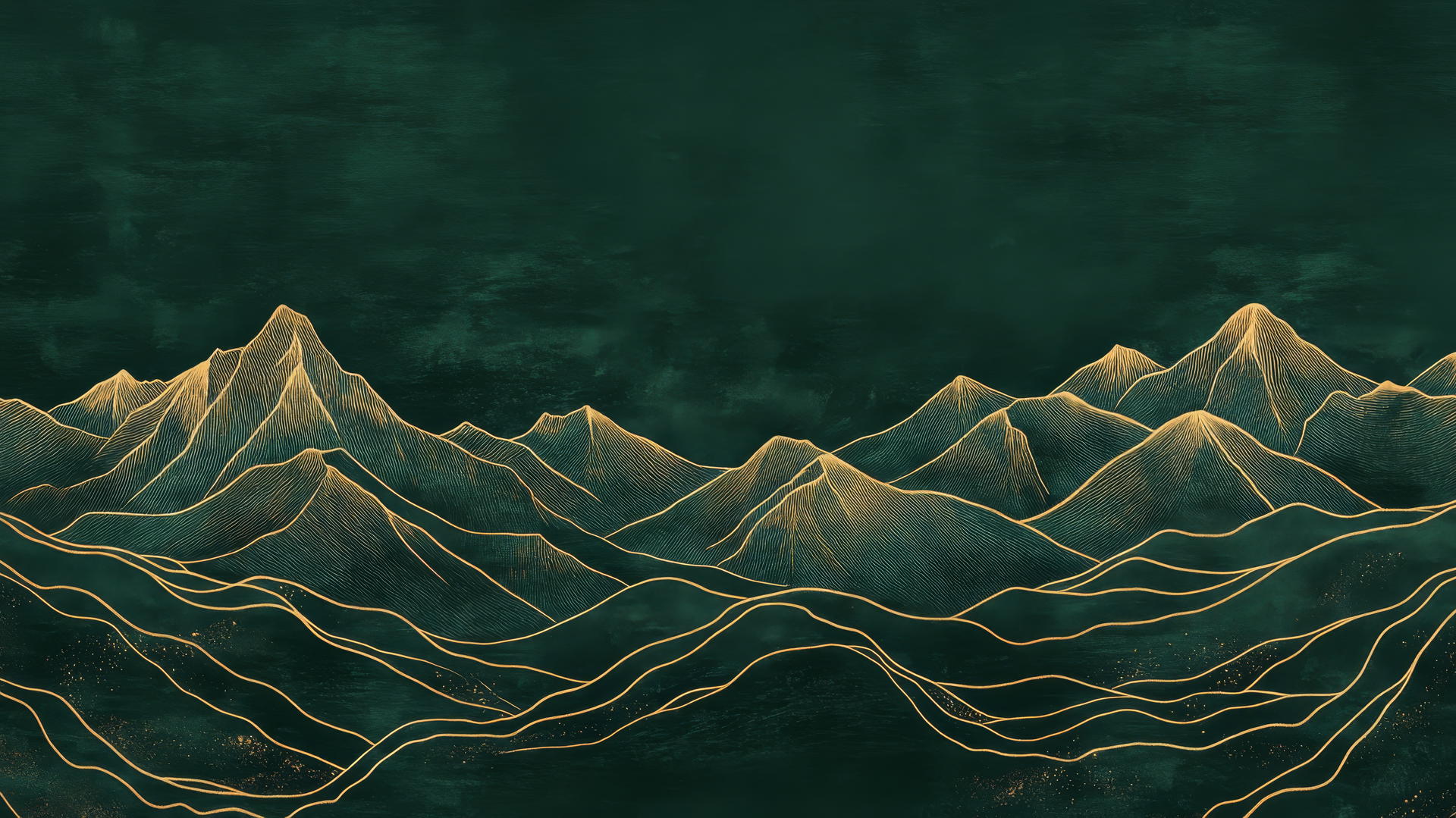 dark green wallpaper with gold line mountain range