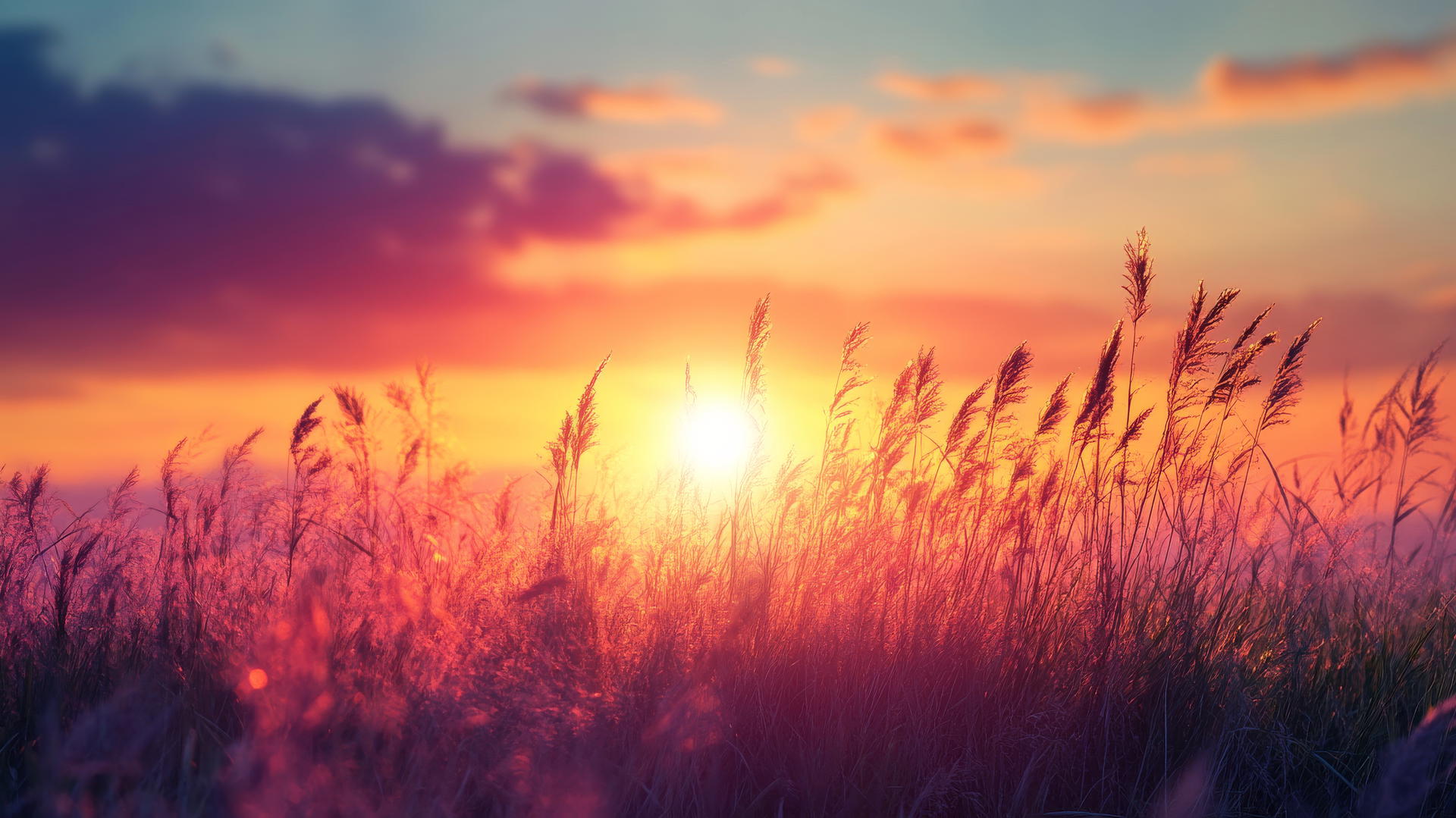 beautiful nature wallpaper 4k, picturesque sunset over peaceful meadow with tall grasses