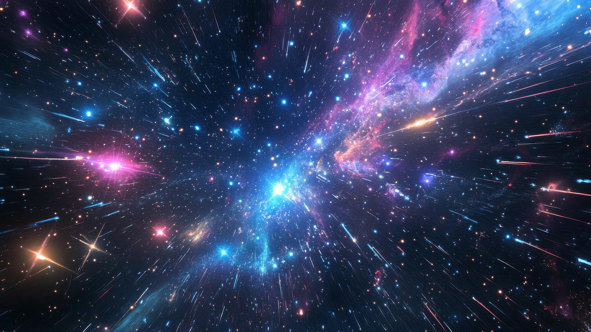 star wallpaper y2k with holographic comets and neon meteors in a glitchy digital sky