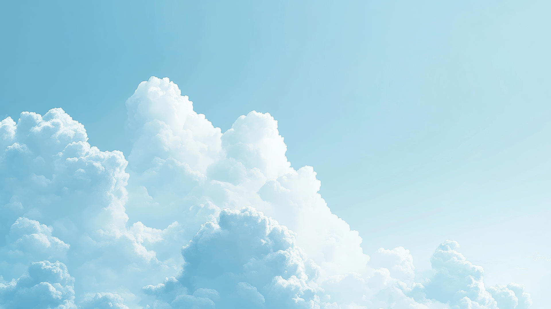 A digital wallpaper with soft pastel clouds in light blue hues, floating across a clear sky.