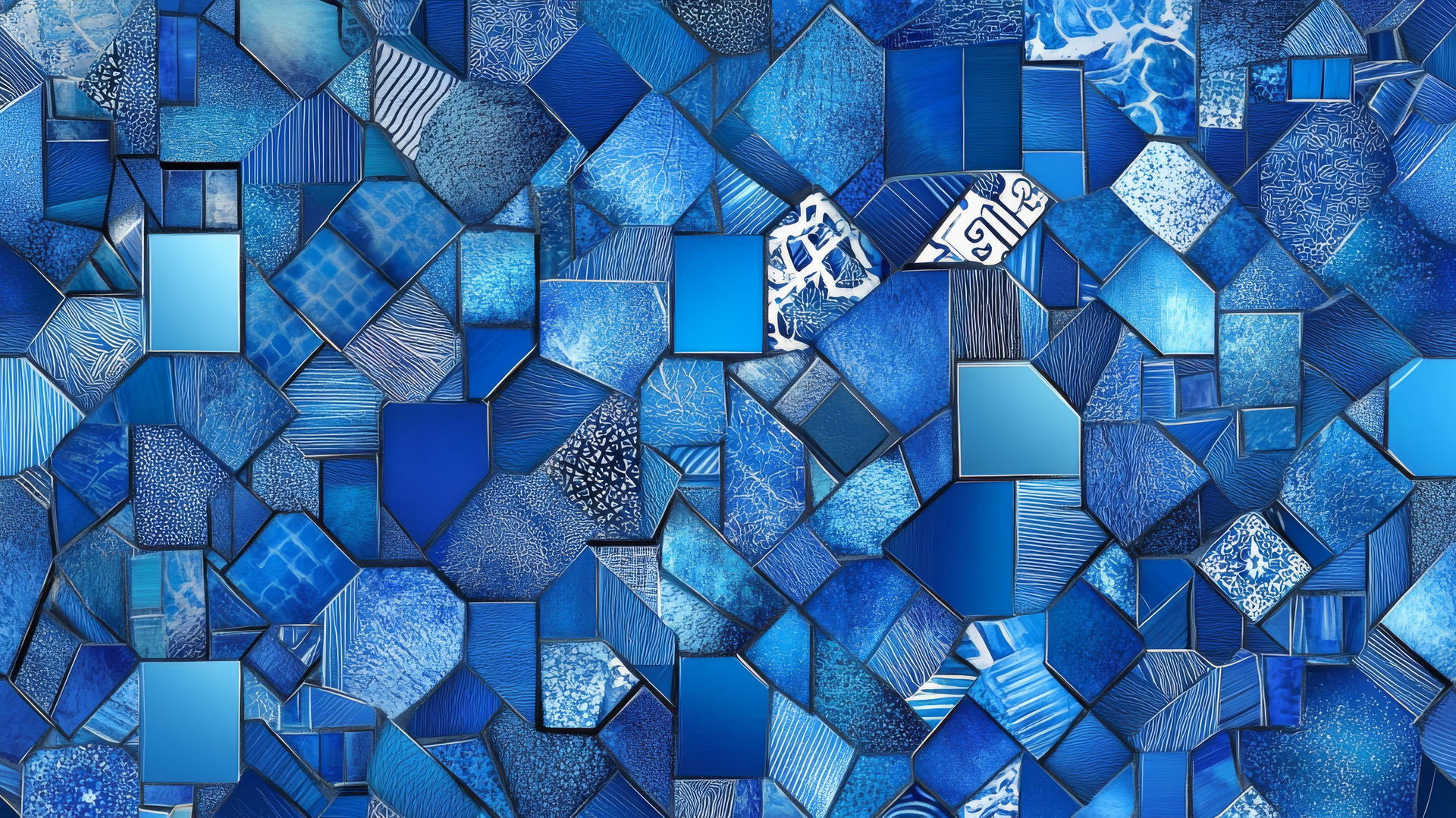 blue wallpaper aesthetic with intricate mosaic tiles in shades of blue
