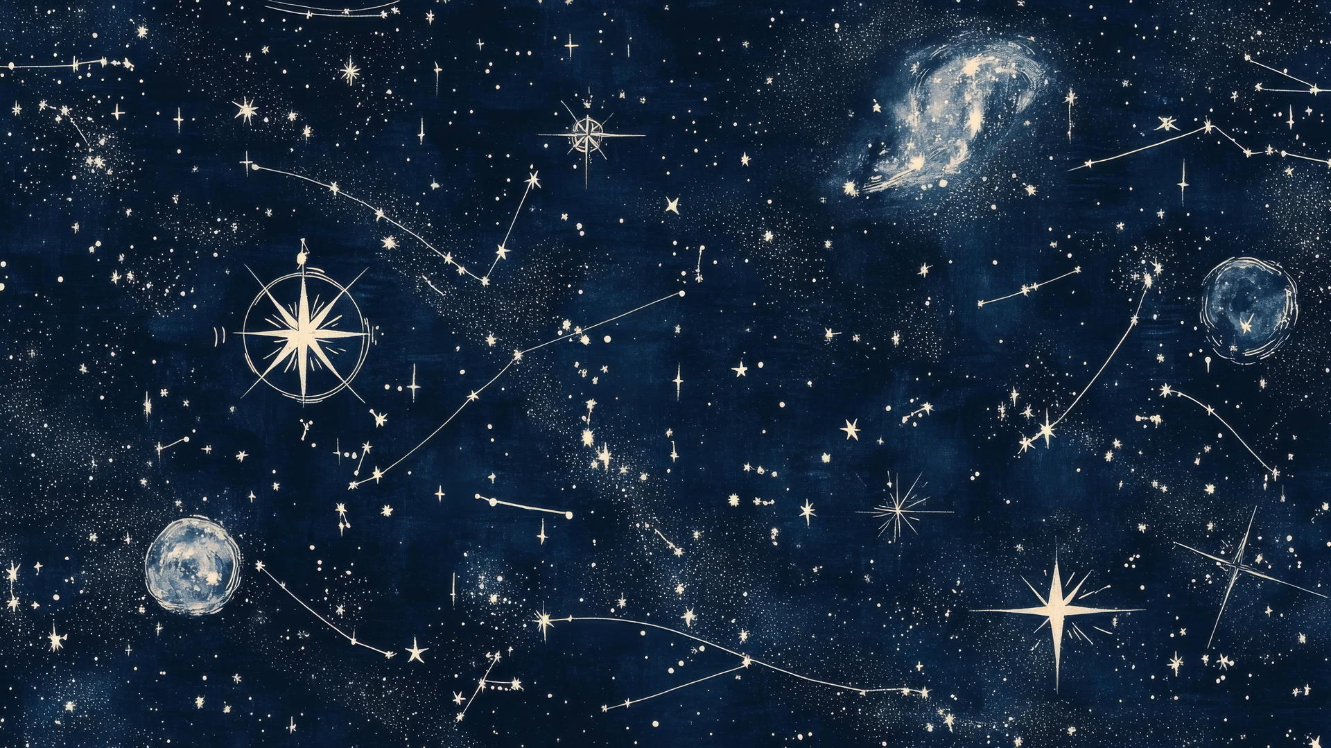 vintage star map navy blue wallpaper with constellations and celestial symbols