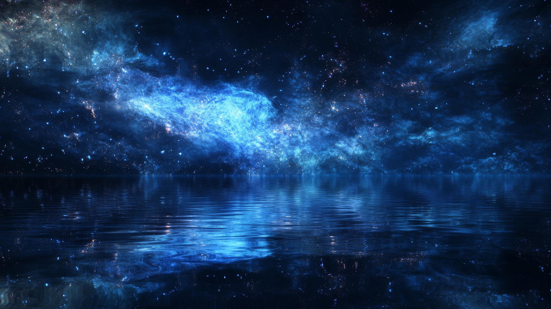 dark blue aesthetic wallpaper with galaxy reflection in water