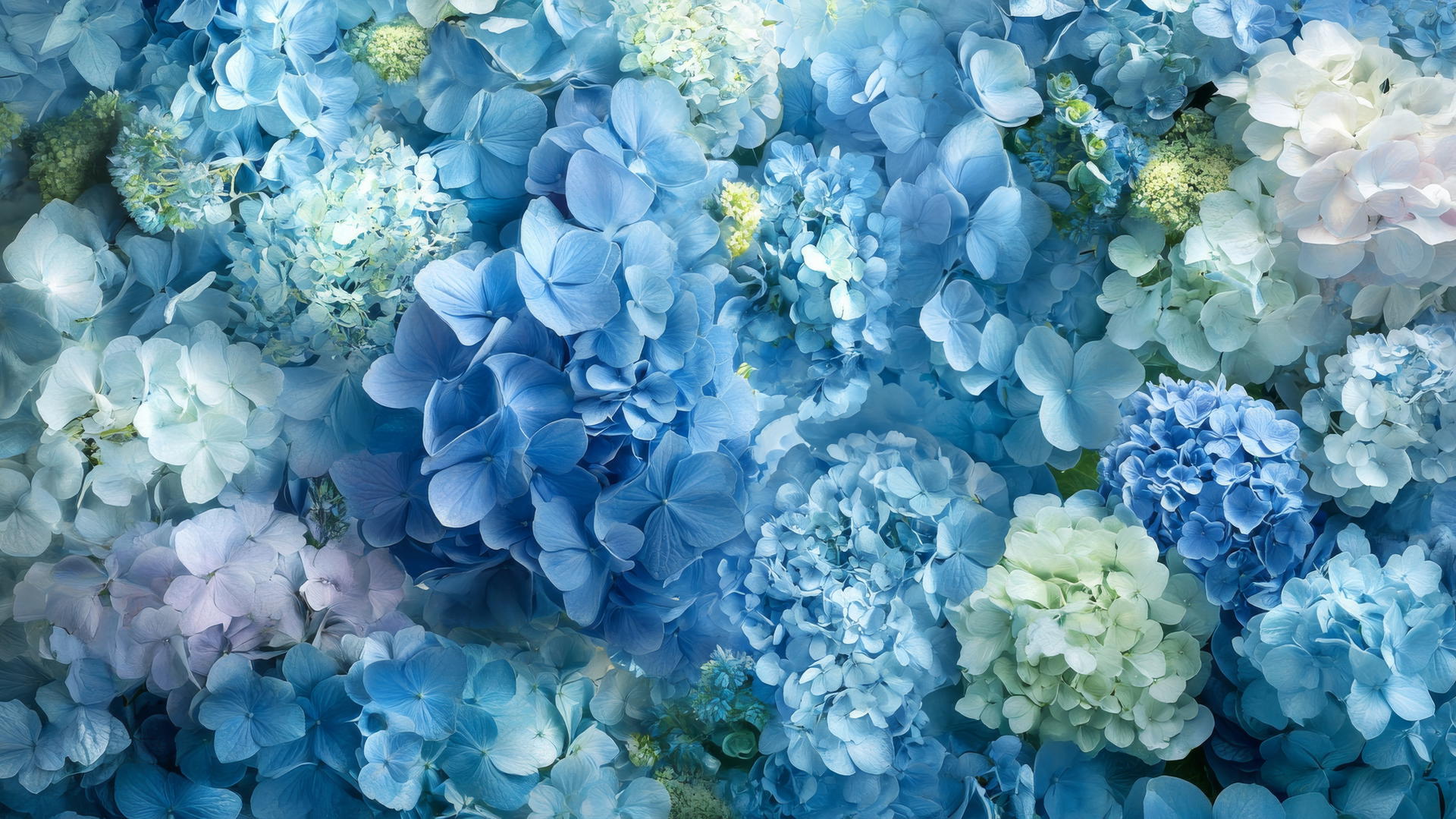 blue floral wallpaper with lush bouquet of blue hydrangeas