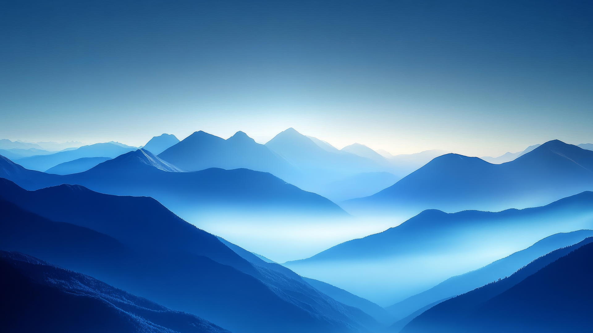 aesthetic wallpaper blue misty mountains dawn fog