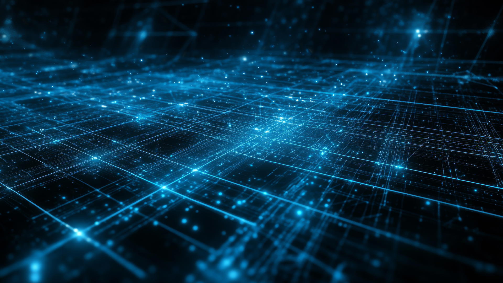 Black and blue wallpaper featuring a futuristic cyber grid with glowing lines and nodes.