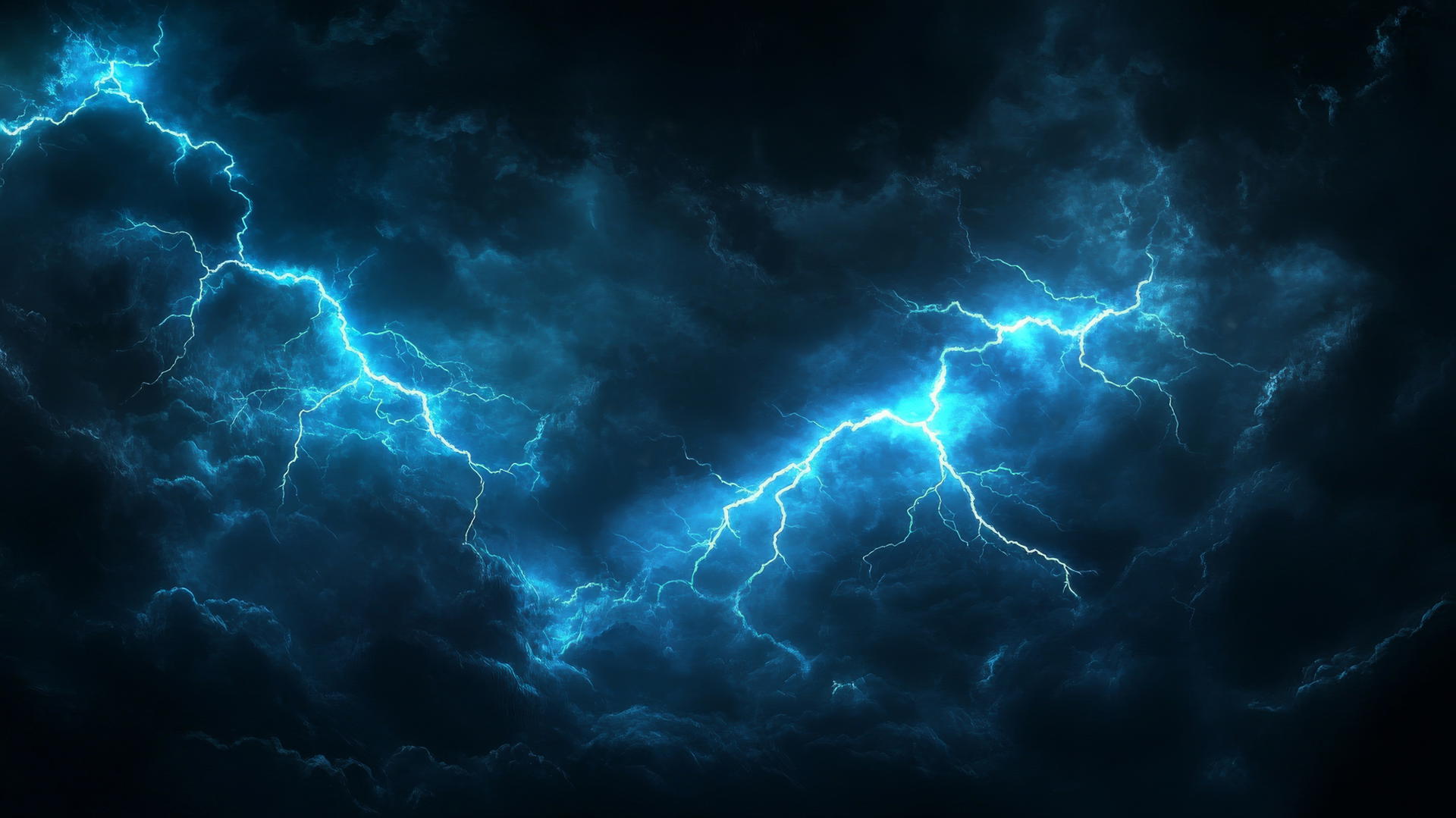 black and blue wallpaper with neon blue lightning bolt in dark sky