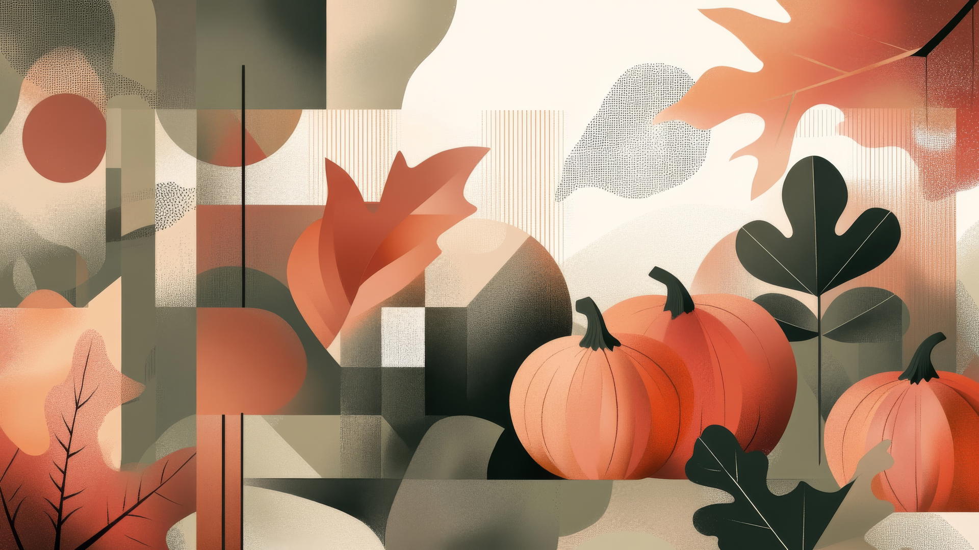 Thanksgiving wallpaper aesthetic with abstract geometric pumpkins, turkeys, and fall leaves