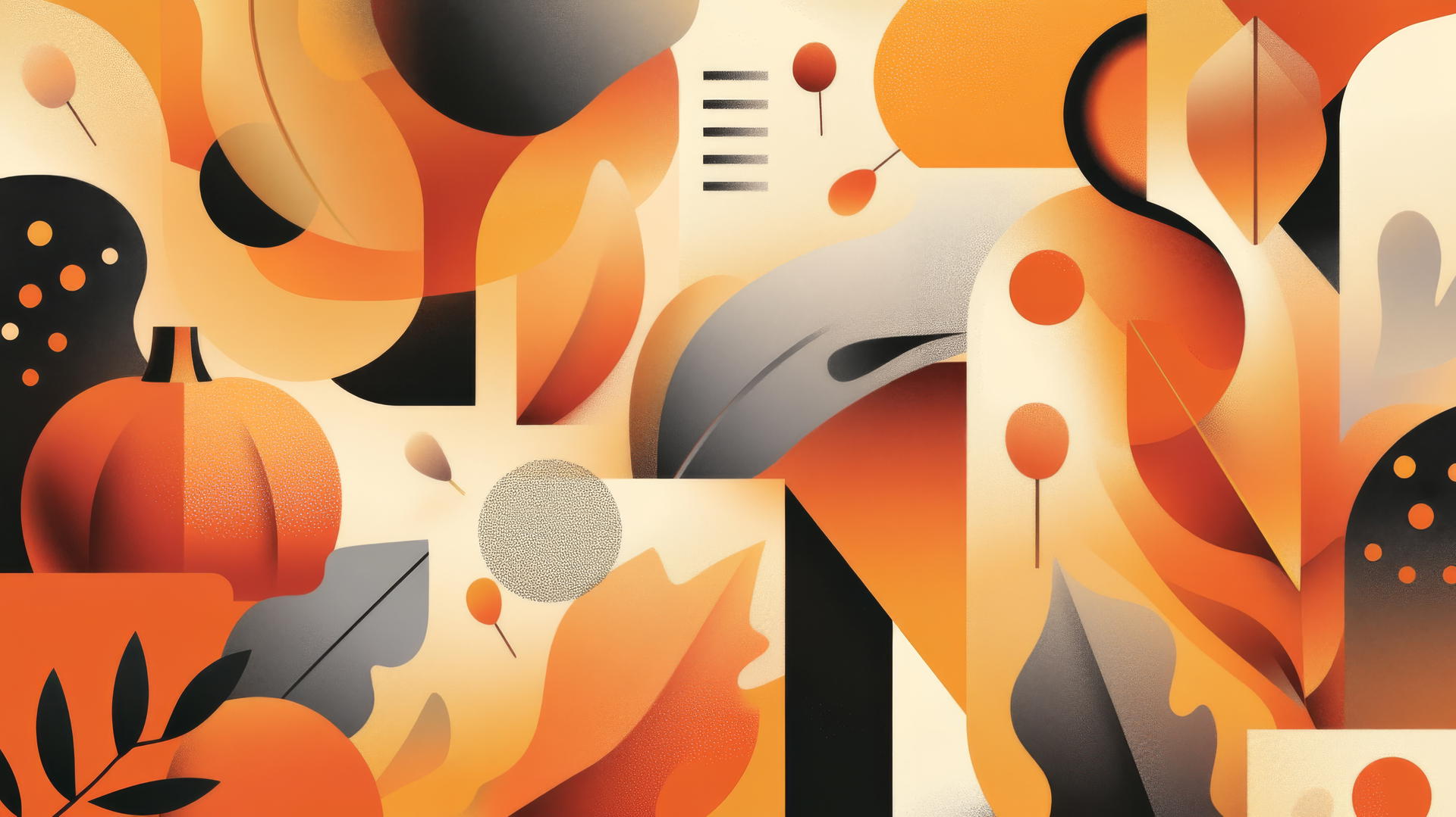 Thanksgiving wallpaper aesthetic with geometric pumpkins, turkeys, and fall leaves