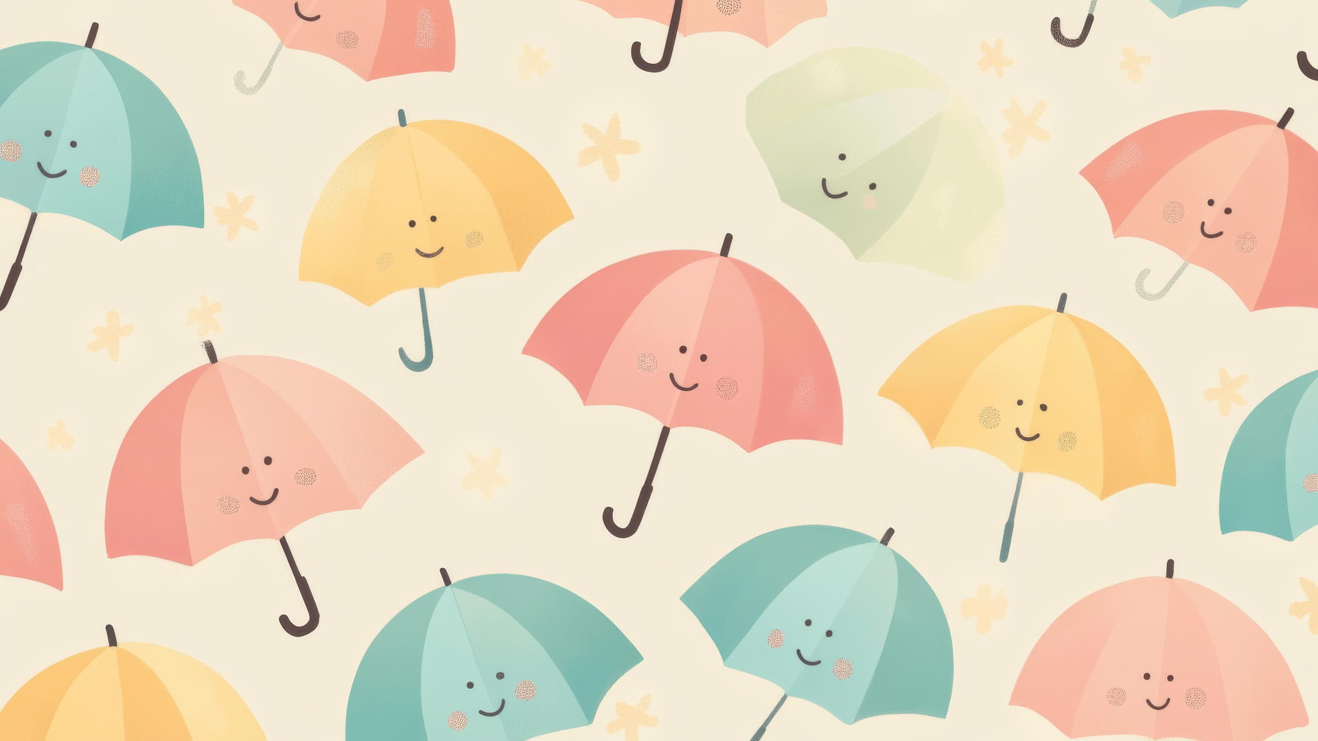 Cute summer wallpaper with colorful beach umbrellas on a pastel background