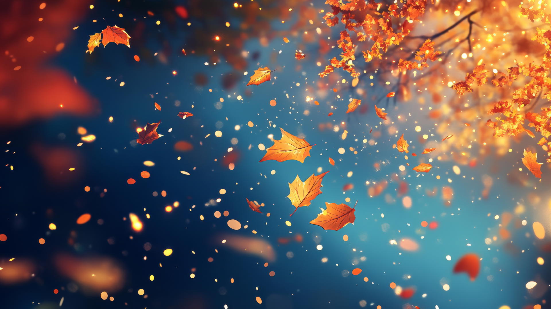 thanksgiving wallpaper with autumn leaves and golden light against twilight sky