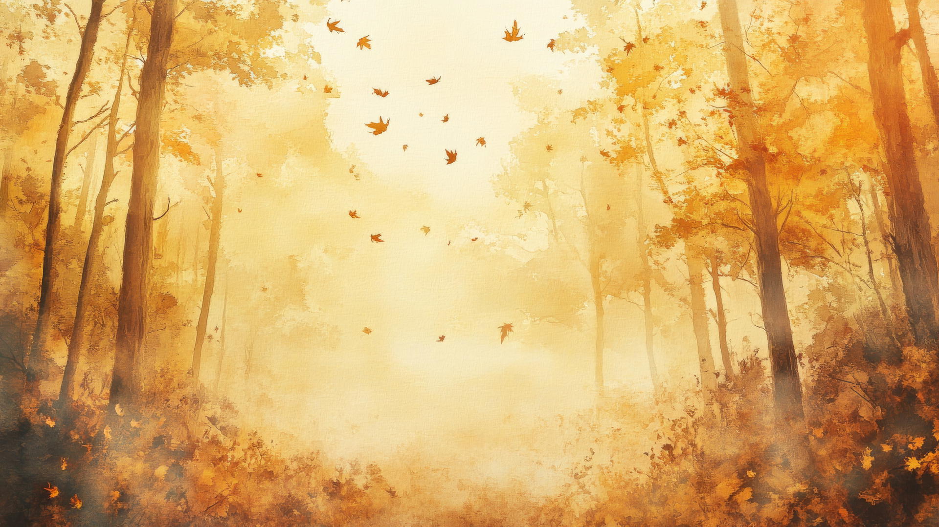 thanksgiving wallpaper aesthetic with autumn forest bathed in golden sunlight