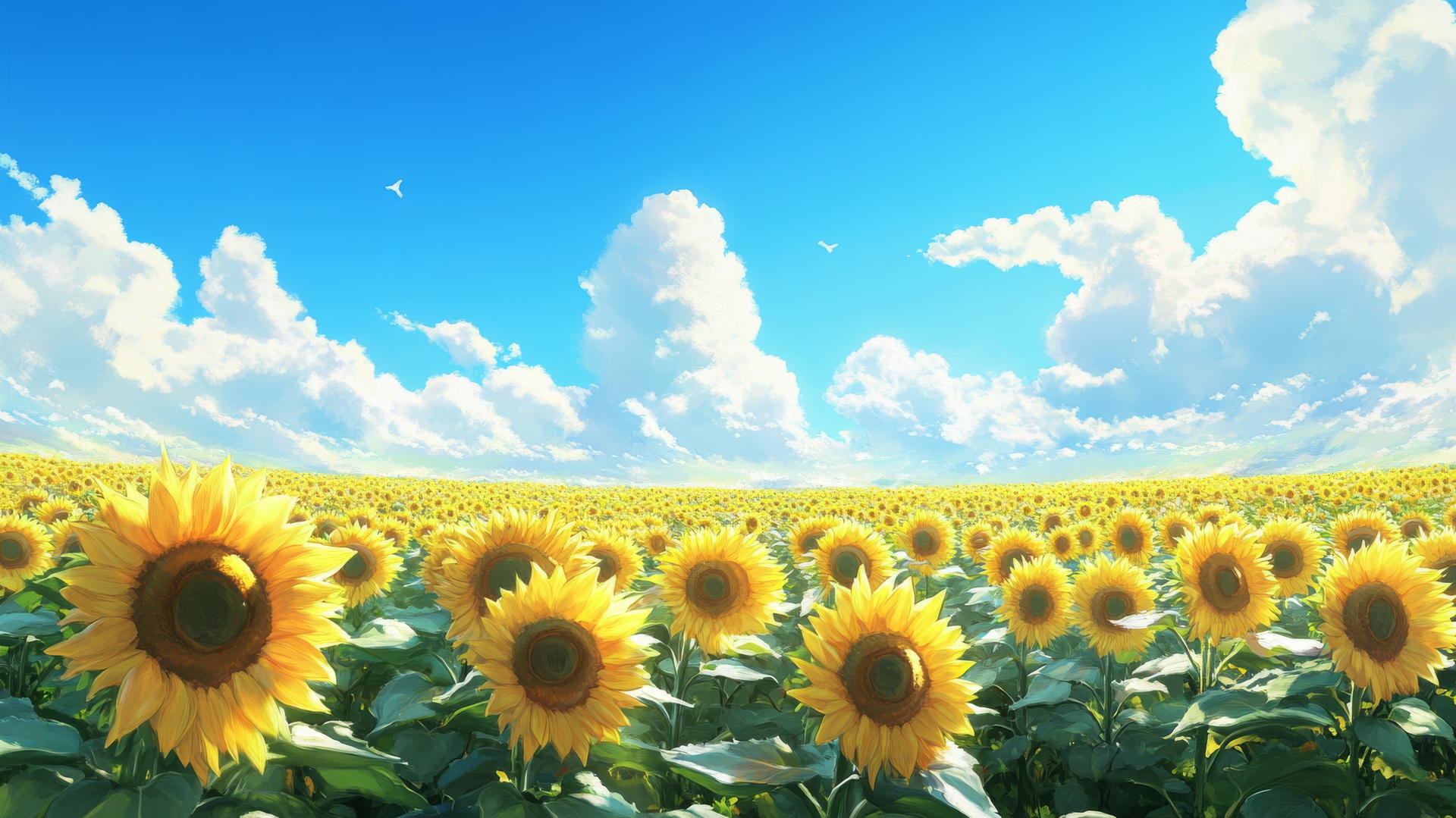 summer wallpaper desktop with a vast field of sunflowers under a bright blue sky