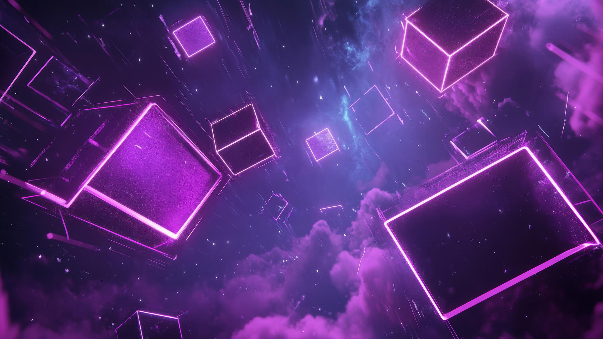 neon purple aesthetic wallpaper with glowing geometric shapes, light trails, and electric patterns