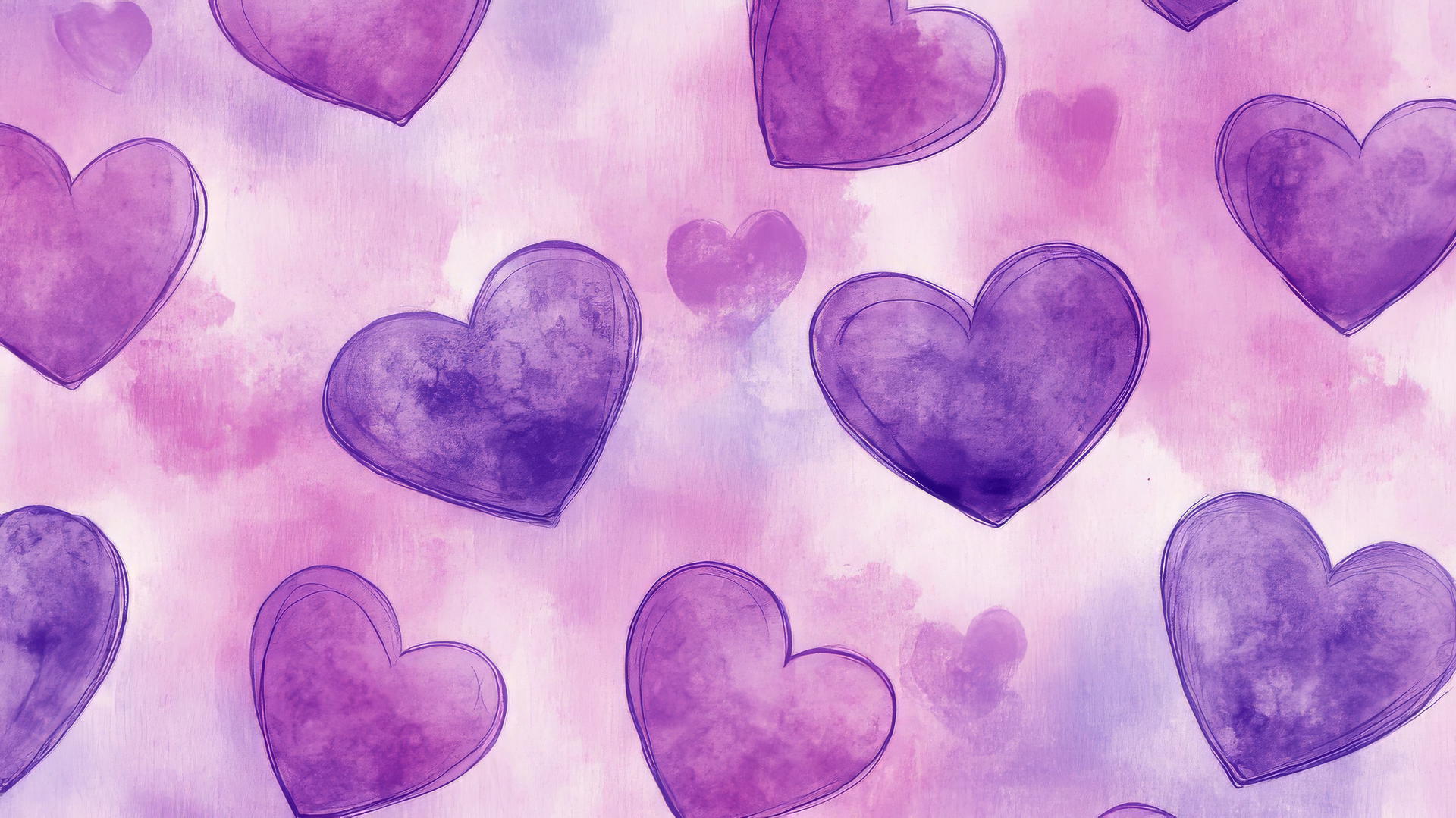 Cute purple heart wallpaper with hand-drawn hearts on pastel background.
