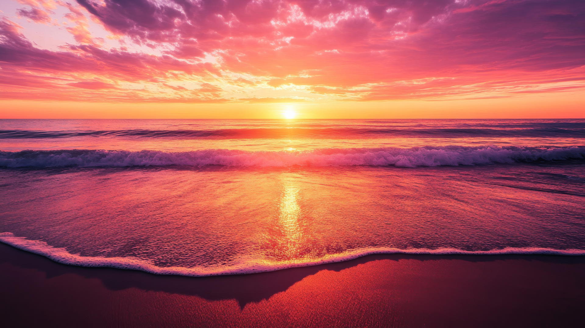beach sunset wallpaper with deep oranges, pinks, and purples
