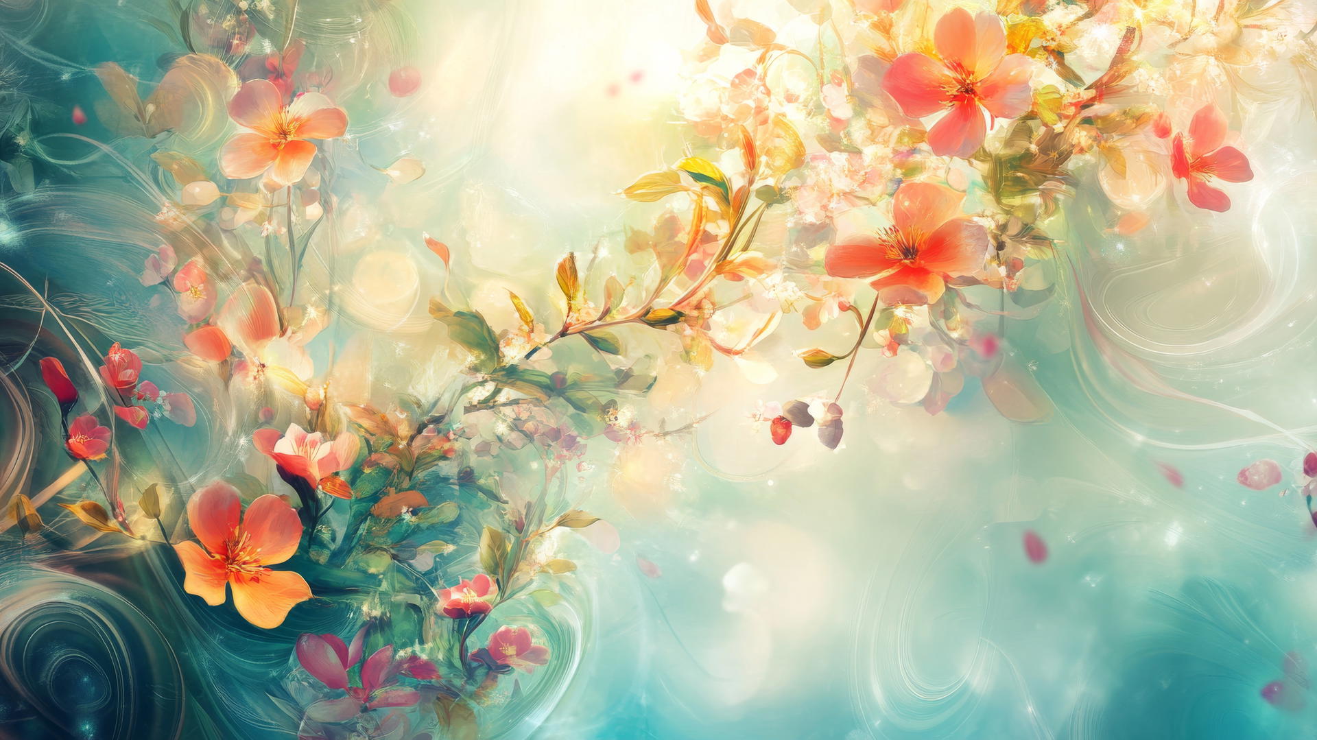 abstract spring wallpaper with swirling floral elements and light colors