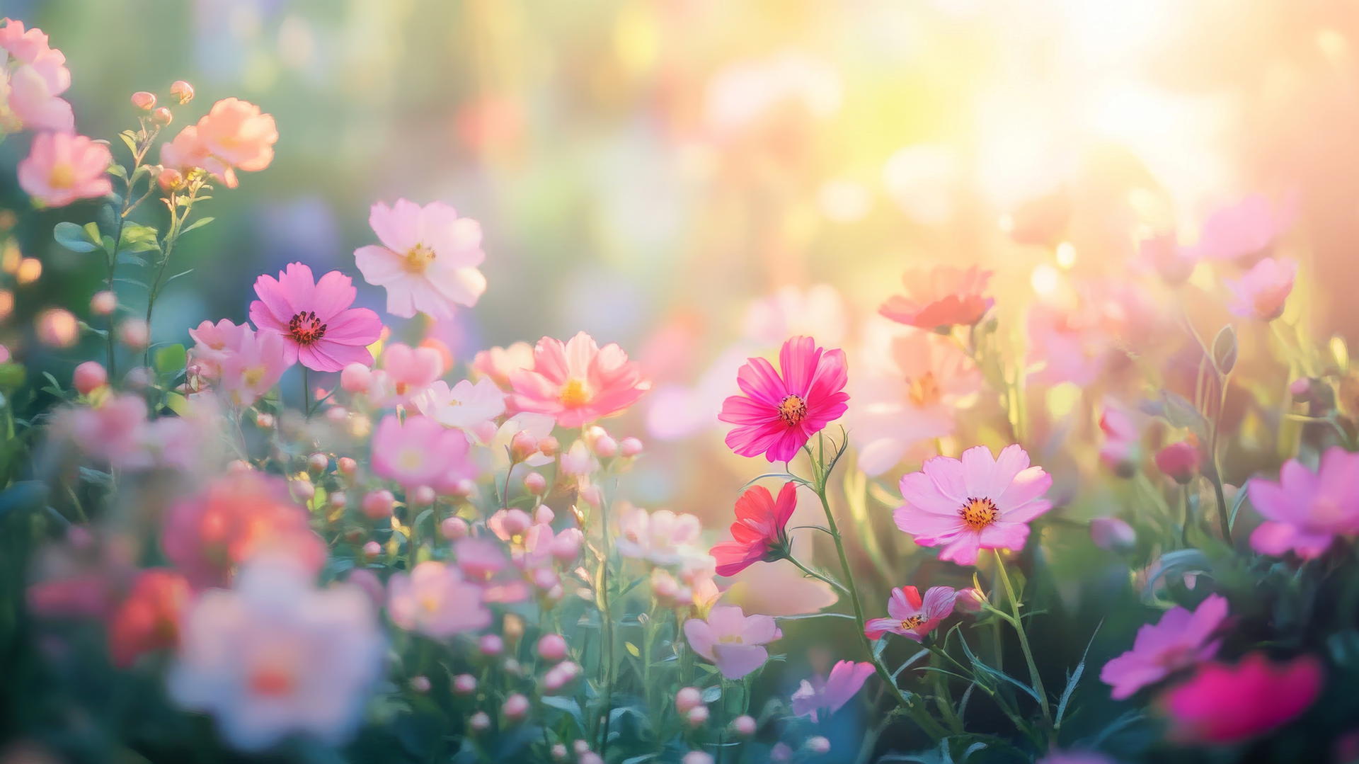 vibrant spring aesthetic wallpaper with lush garden and colorful flowers
