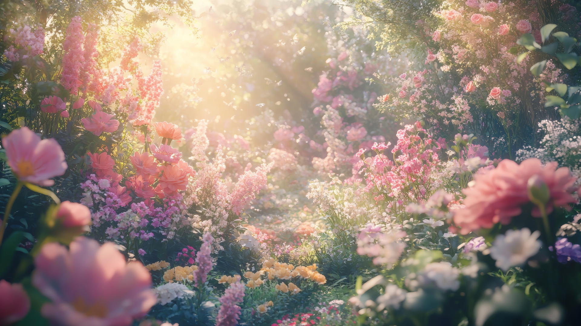 spring aesthetic wallpaper with colorful flowers and soft pastel hues