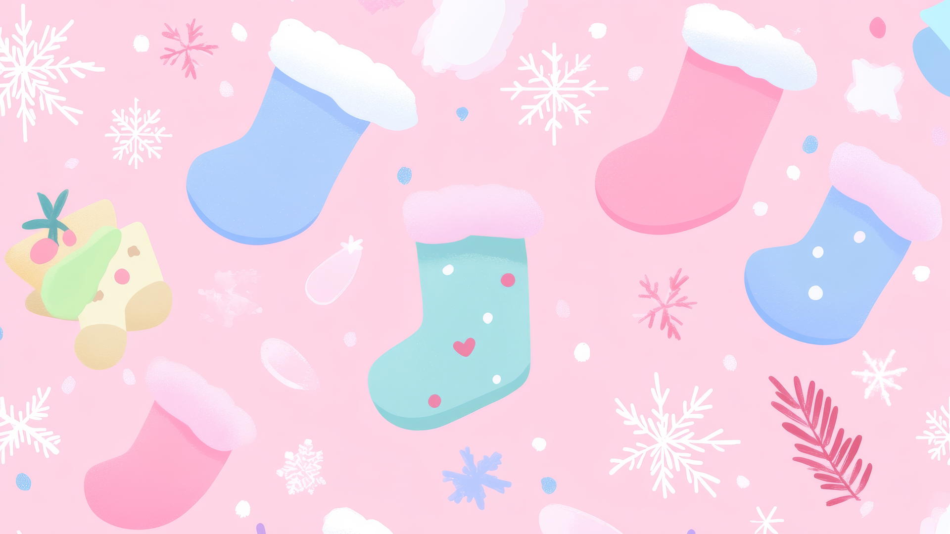 Preppy Christmas stockings on pastel pink background