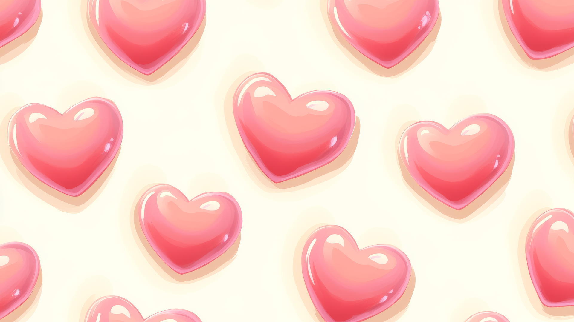Seamless pattern of pink hearts on cream background