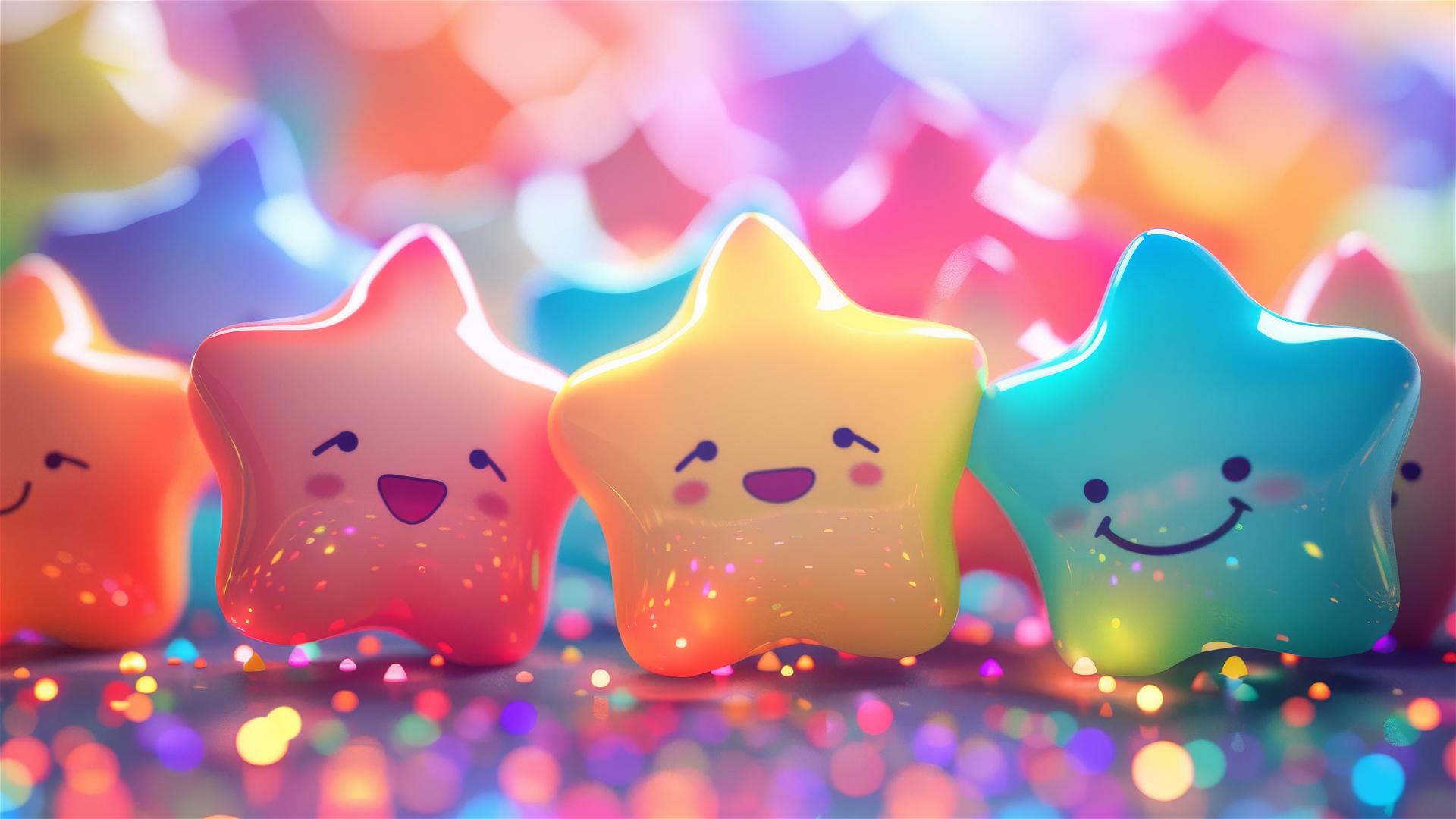Colorful, fluffy star emoticons on screen