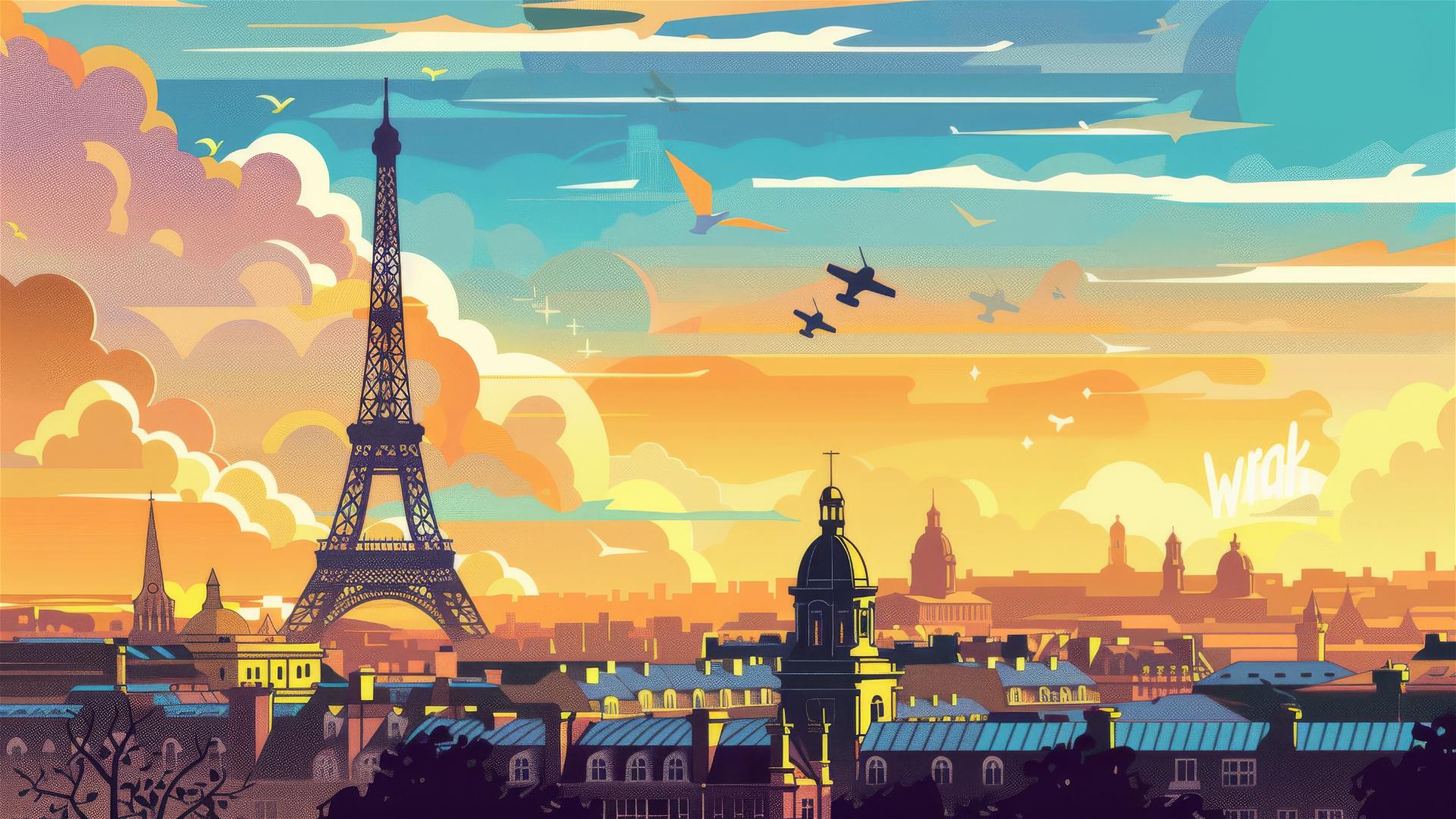 Colorful retro-style travel poster of Paris